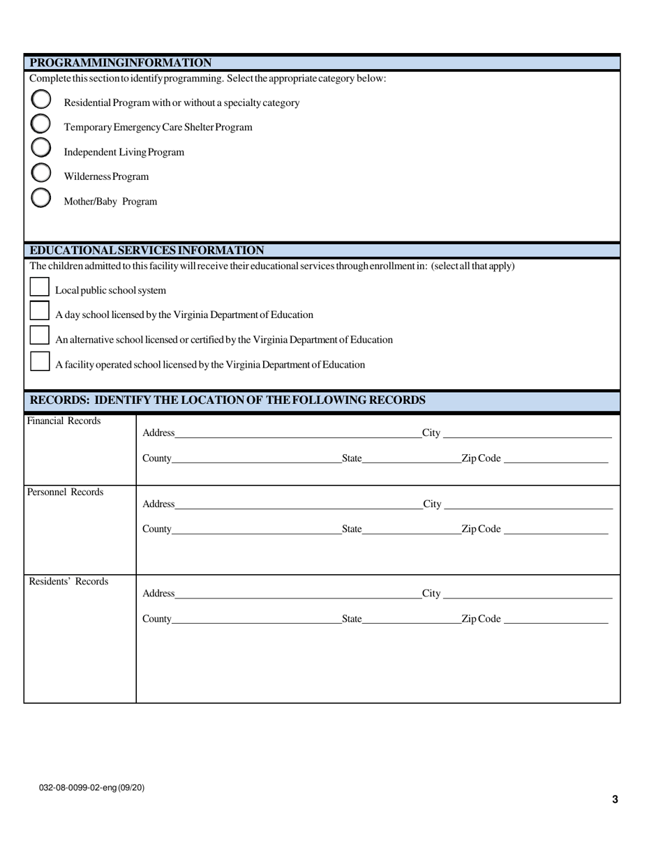 Form 032-08-0099-02-ENG Renewal Application for a License to Operate a Childrens Residential Facility (Crf) - Virginia, Page 3