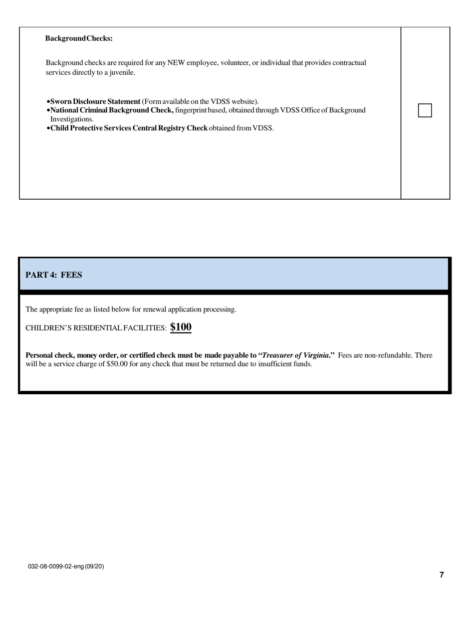 Form 032-08-0099-02-ENG Renewal Application for a License to Operate a Childrens Residential Facility (Crf) - Virginia, Page 7