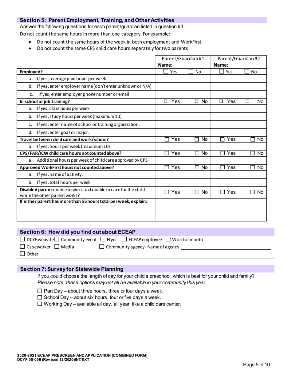 DCYF Form 05-006 Eceap Prescreen and Application (Combined Form) - Washington, Page 5