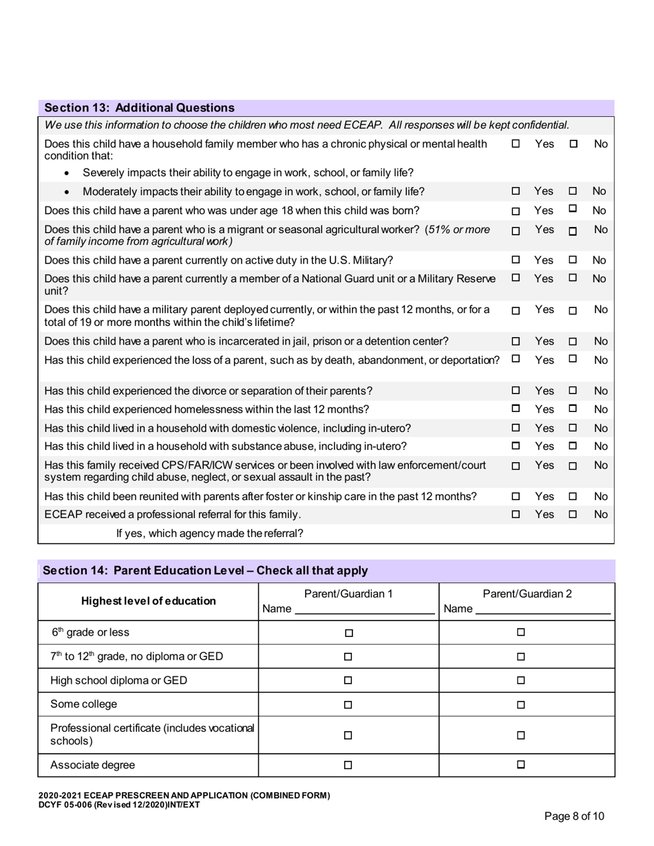 DCYF Form 05-006 Eceap Prescreen and Application (Combined Form) - Washington, Page 8