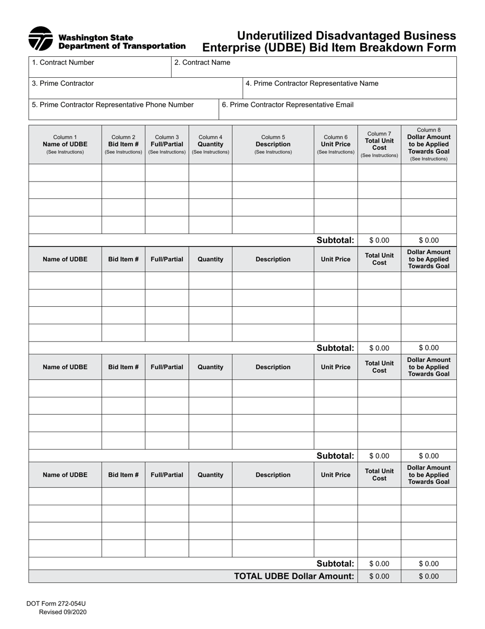 DOT Form 272054U Fill Out, Sign Online and Download Fillable PDF
