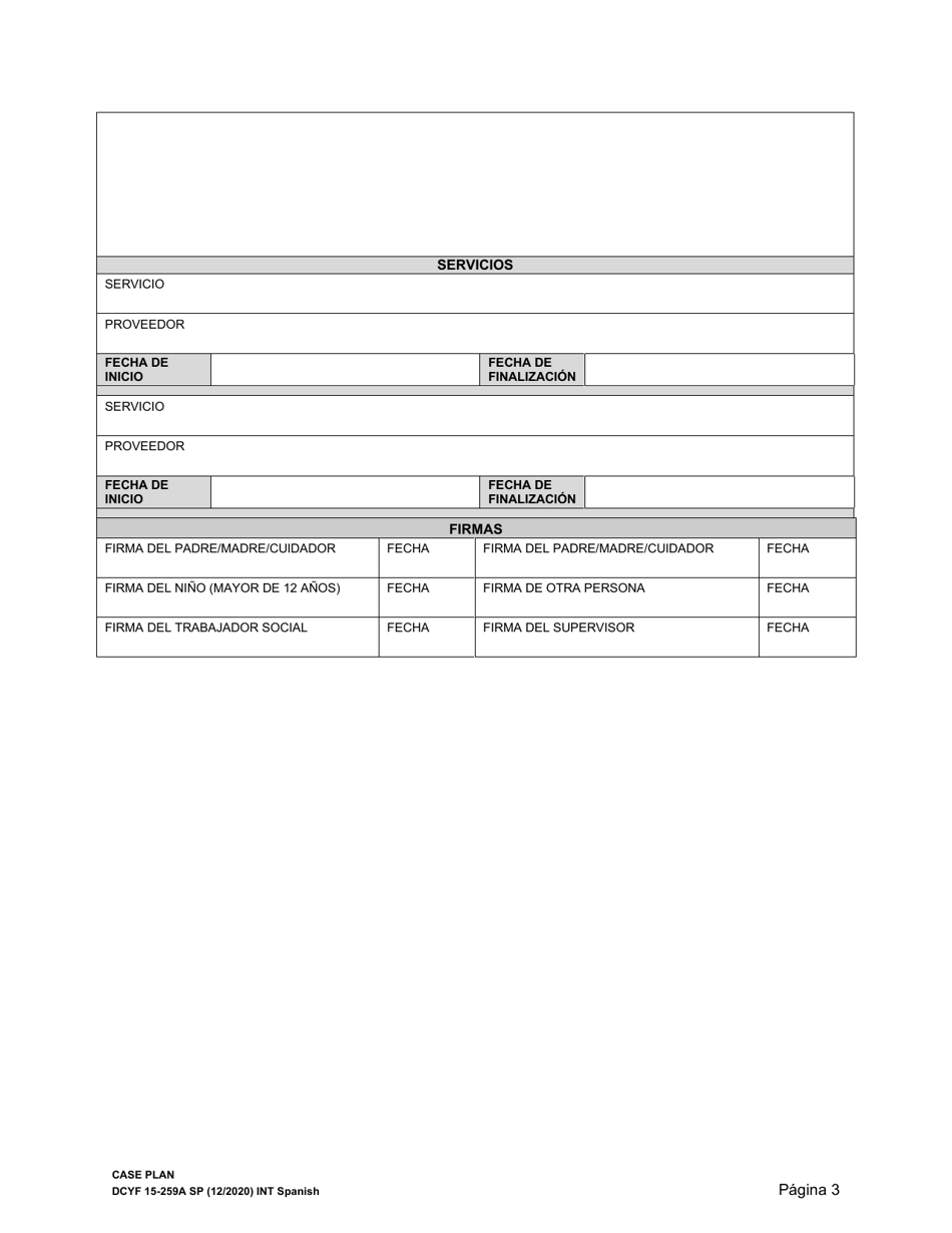 DCYF Formulario 15-259A Plan Del Caso - Washington (Spanish), Page 3