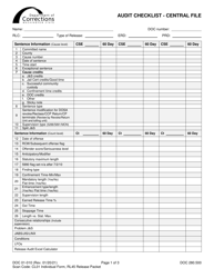 Form DOC01-010 Audit Checklist - Central File - Washington