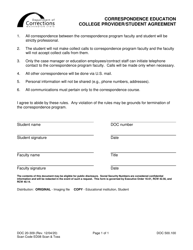 Document preview: Form DOC20-309 Correspondence Education College Provider/Student Agreement - Washington