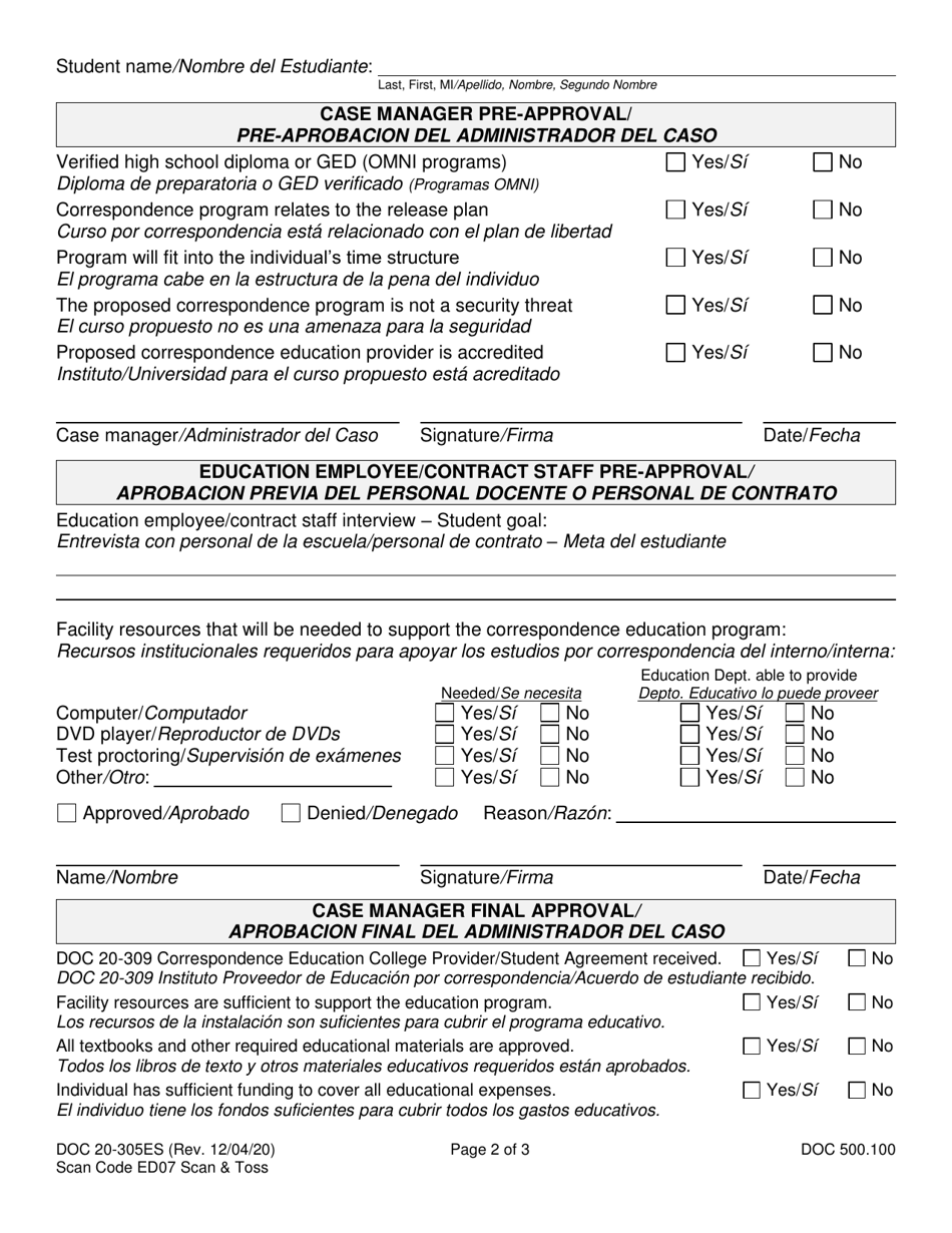 Form Doc20 305es Fill Out Sign Online And Download Printable Pdf Washington Englishspanish 5550