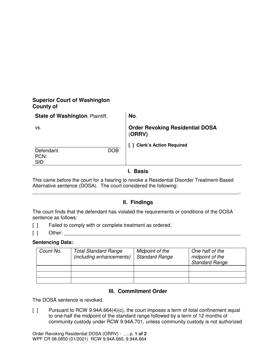 Form WPF CR08.0850 Order Revoking Residential Dosa (Orrv) - Washington, Page 1