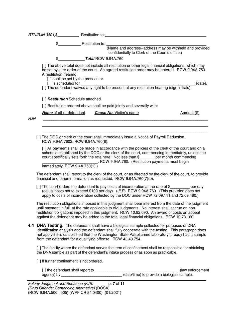 Form WPF CR84.0400 DOSA Felony Judgment and Sentence - Drug Offender Sentencing Alternative - Washington, Page 7