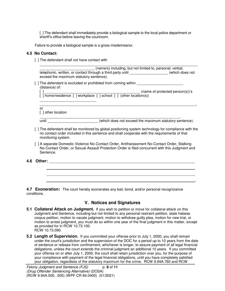 Form WPF CR84.0400 DOSA Felony Judgment and Sentence - Drug Offender Sentencing Alternative - Washington, Page 8