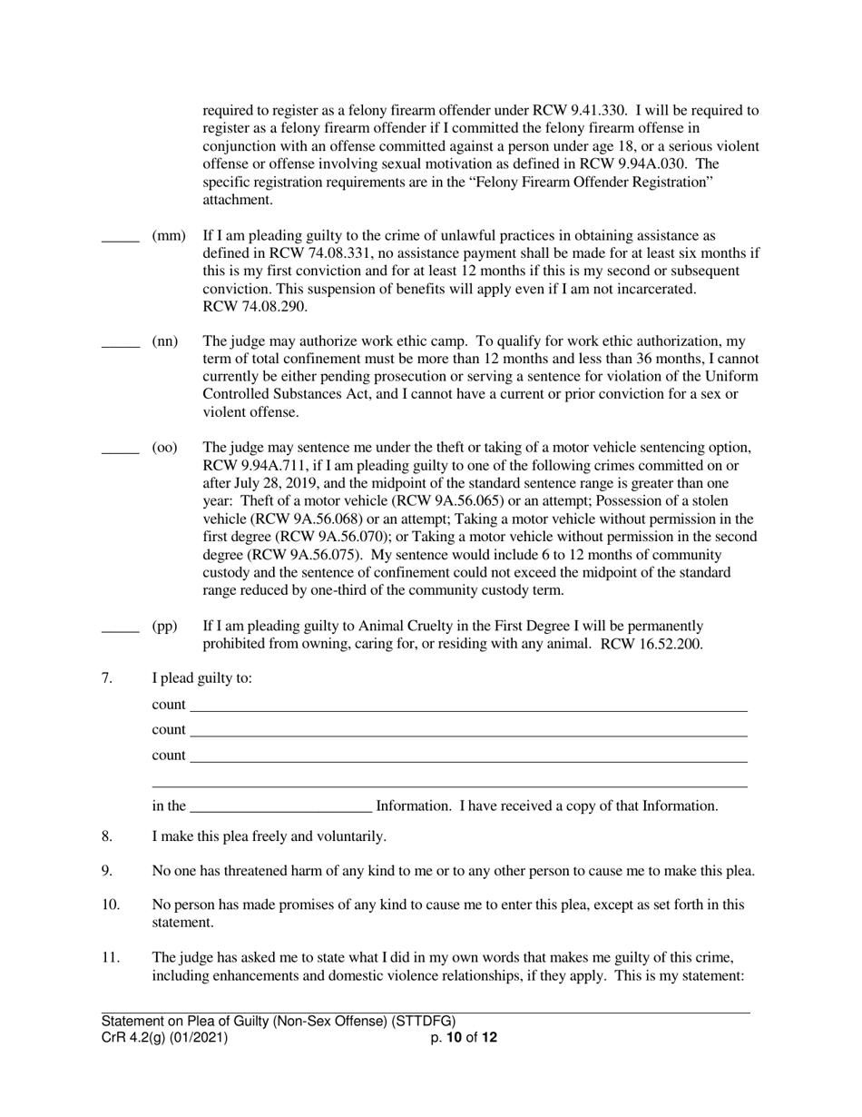 Form CRR4.2(G) NON-SEX OFFENSE Statement of Defendant on Plea of Guilty to Non-sex Offense (Felony) - Washington, Page 10