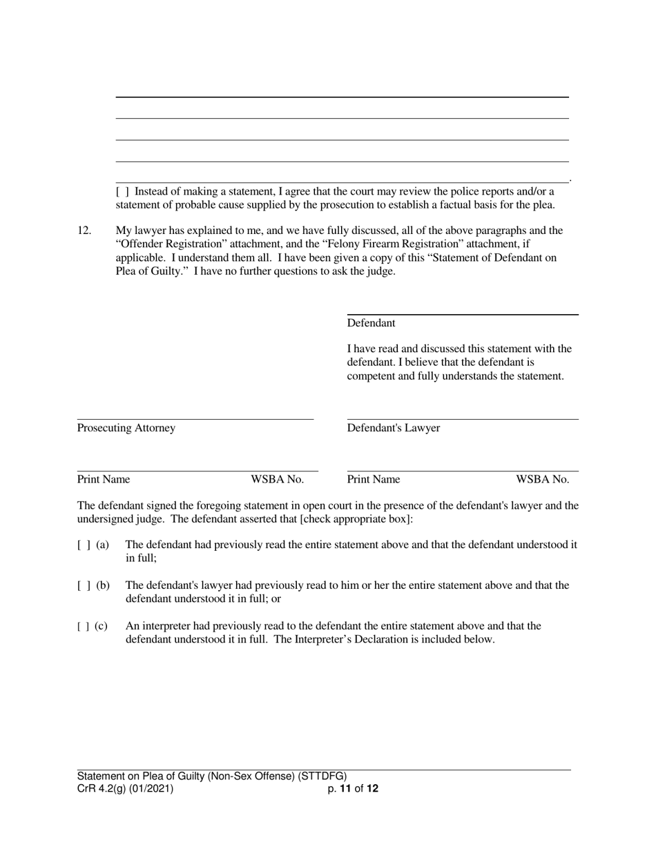 Form CRR4.2(G) NON-SEX OFFENSE Statement of Defendant on Plea of Guilty to Non-sex Offense (Felony) - Washington, Page 11