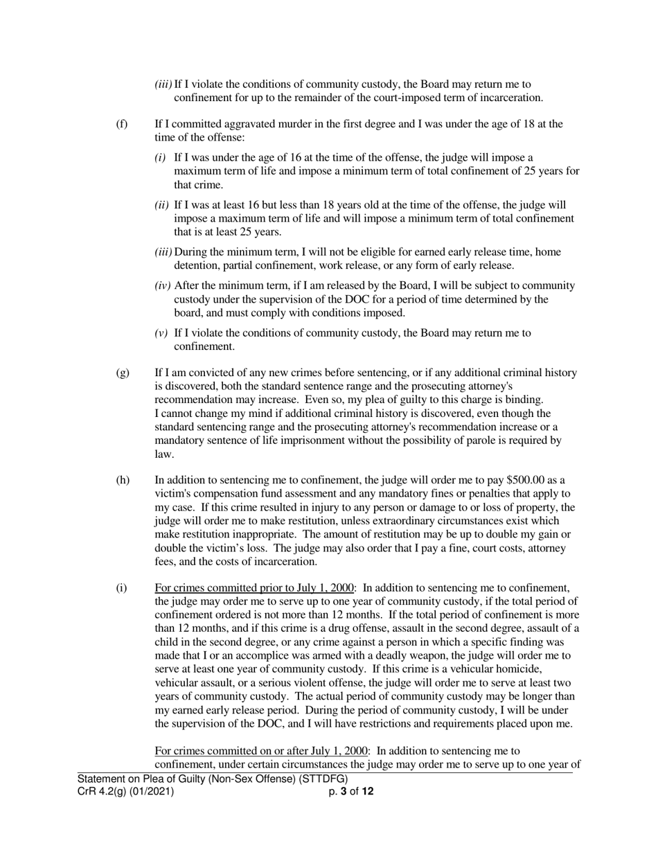 Form CRR4.2(G) NON-SEX OFFENSE Statement of Defendant on Plea of Guilty to Non-sex Offense (Felony) - Washington, Page 3