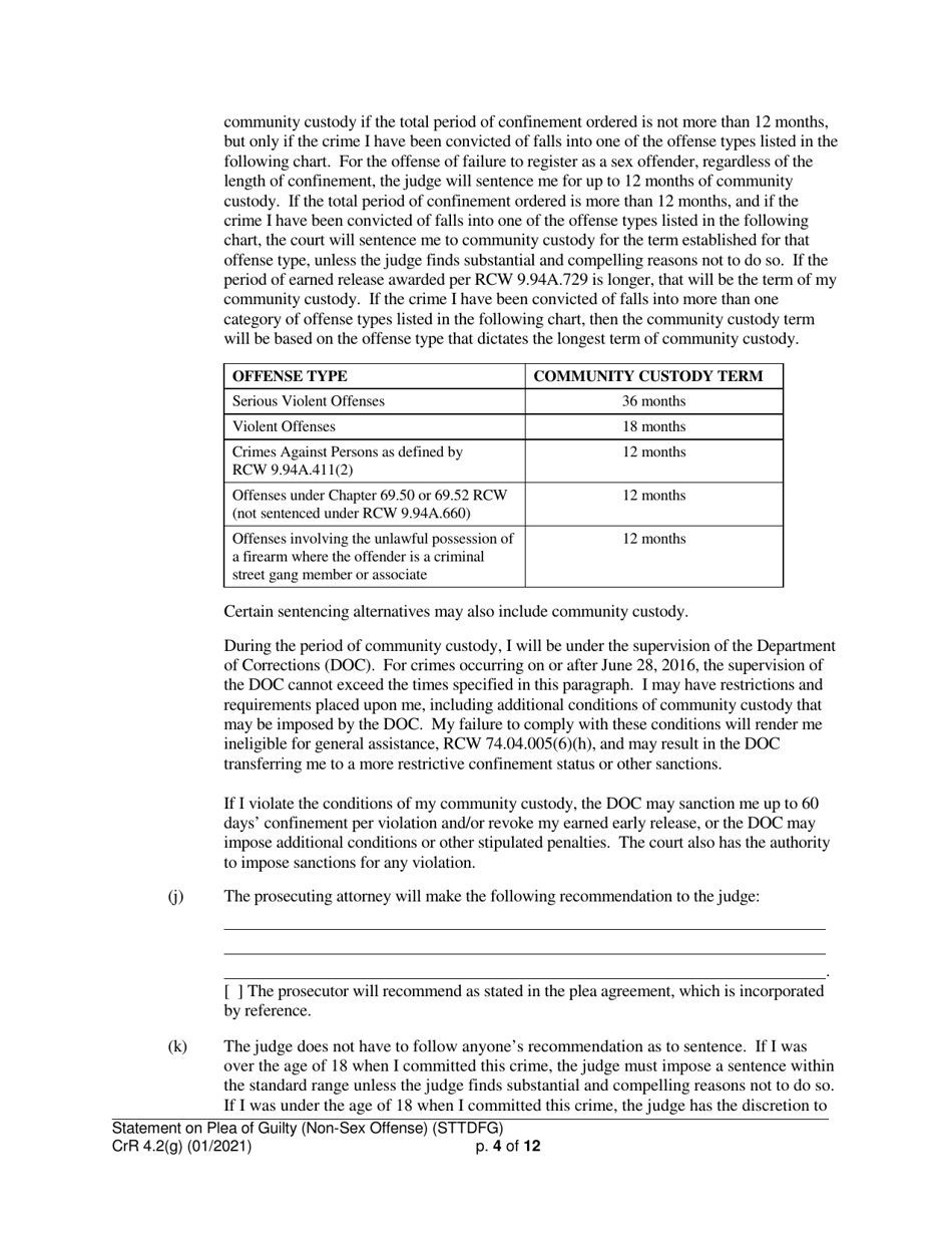 Form CRR4.2(G) NON-SEX OFFENSE Statement of Defendant on Plea of Guilty to Non-sex Offense (Felony) - Washington, Page 4