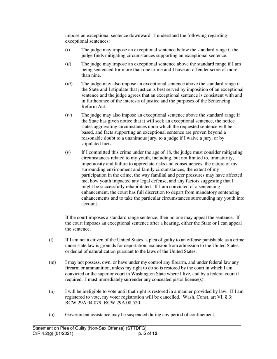 Form CRR4.2(G) NON-SEX OFFENSE Statement of Defendant on Plea of Guilty to Non-sex Offense (Felony) - Washington, Page 5