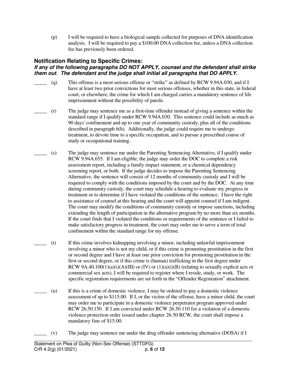 Form CRR4.2(G) NON-SEX OFFENSE Statement of Defendant on Plea of Guilty to Non-sex Offense (Felony) - Washington, Page 6