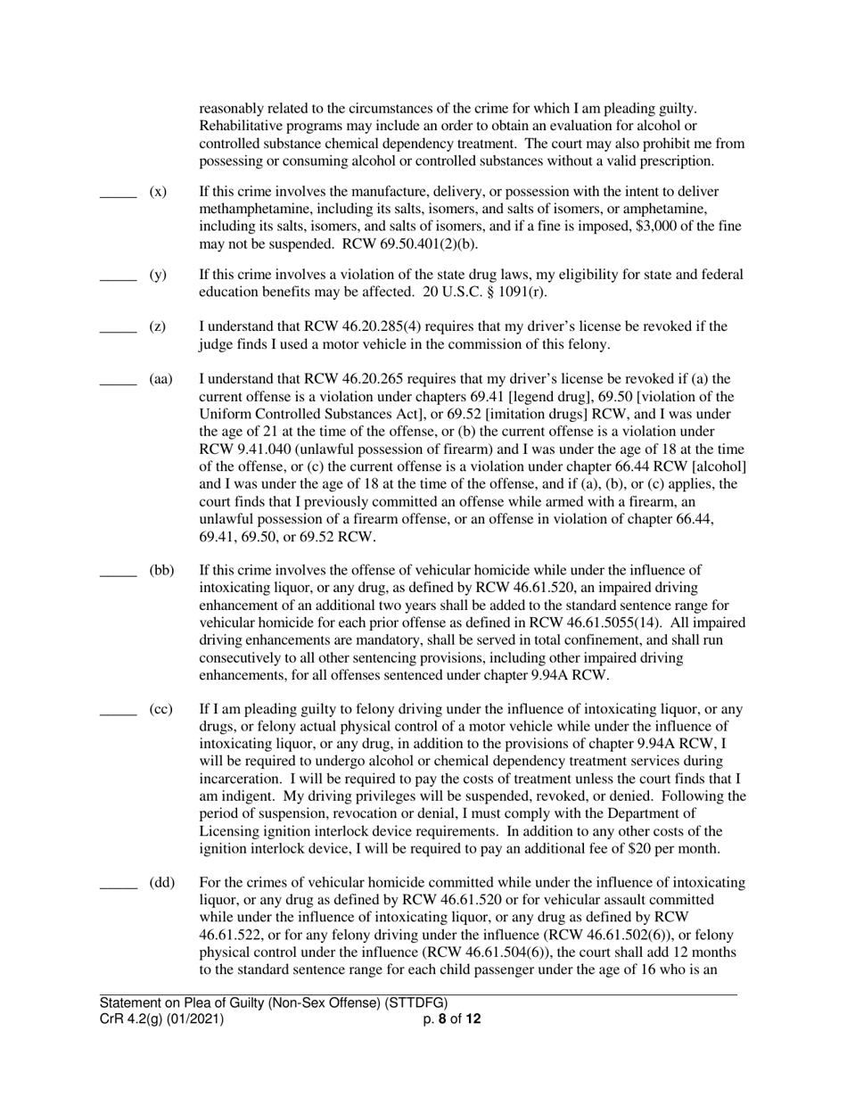 Form CRR4.2(G) NON-SEX OFFENSE Statement of Defendant on Plea of Guilty to Non-sex Offense (Felony) - Washington, Page 8
