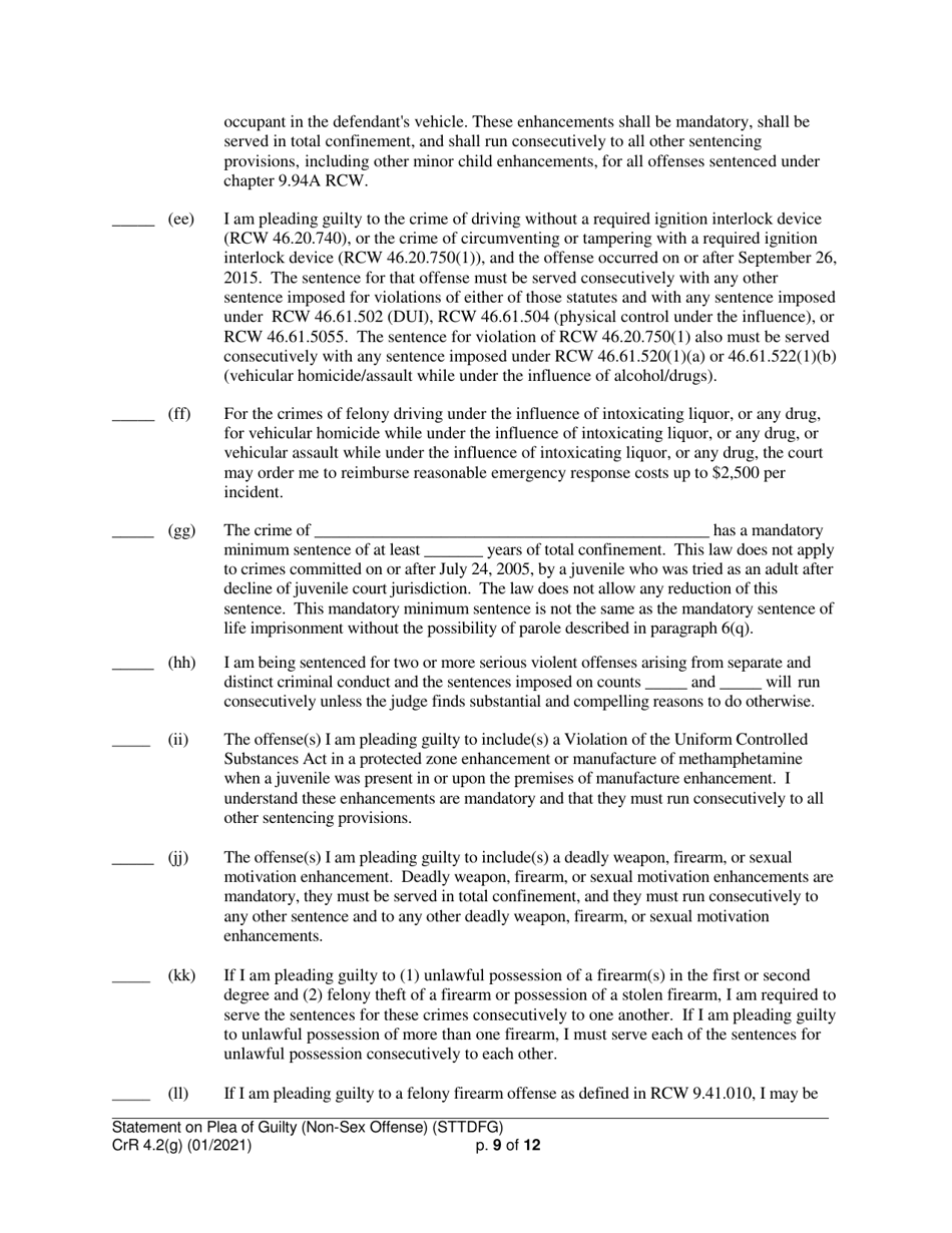 Form CRR4.2(G) NON-SEX OFFENSE Statement of Defendant on Plea of Guilty to Non-sex Offense (Felony) - Washington, Page 9