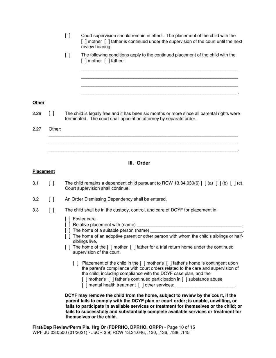 Form WPF JU03.0500 Order After Hearing: First Dependency Review / Dependency Review / Permanency Planning - Washington, Page 10