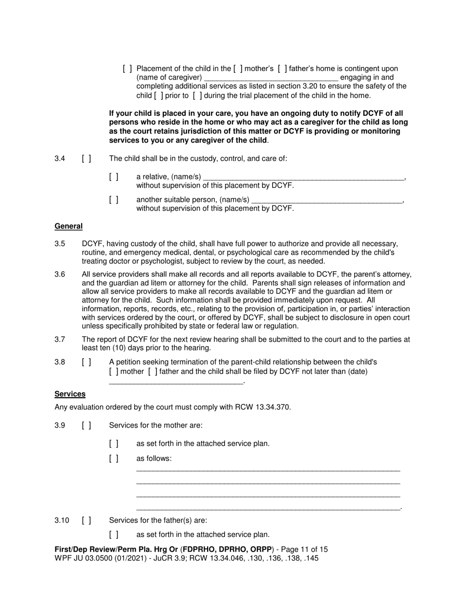 Form WPF JU03.0500 Order After Hearing: First Dependency Review / Dependency Review / Permanency Planning - Washington, Page 11