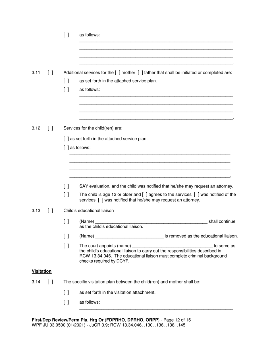 Form WPF JU03.0500 Order After Hearing: First Dependency Review / Dependency Review / Permanency Planning - Washington, Page 12