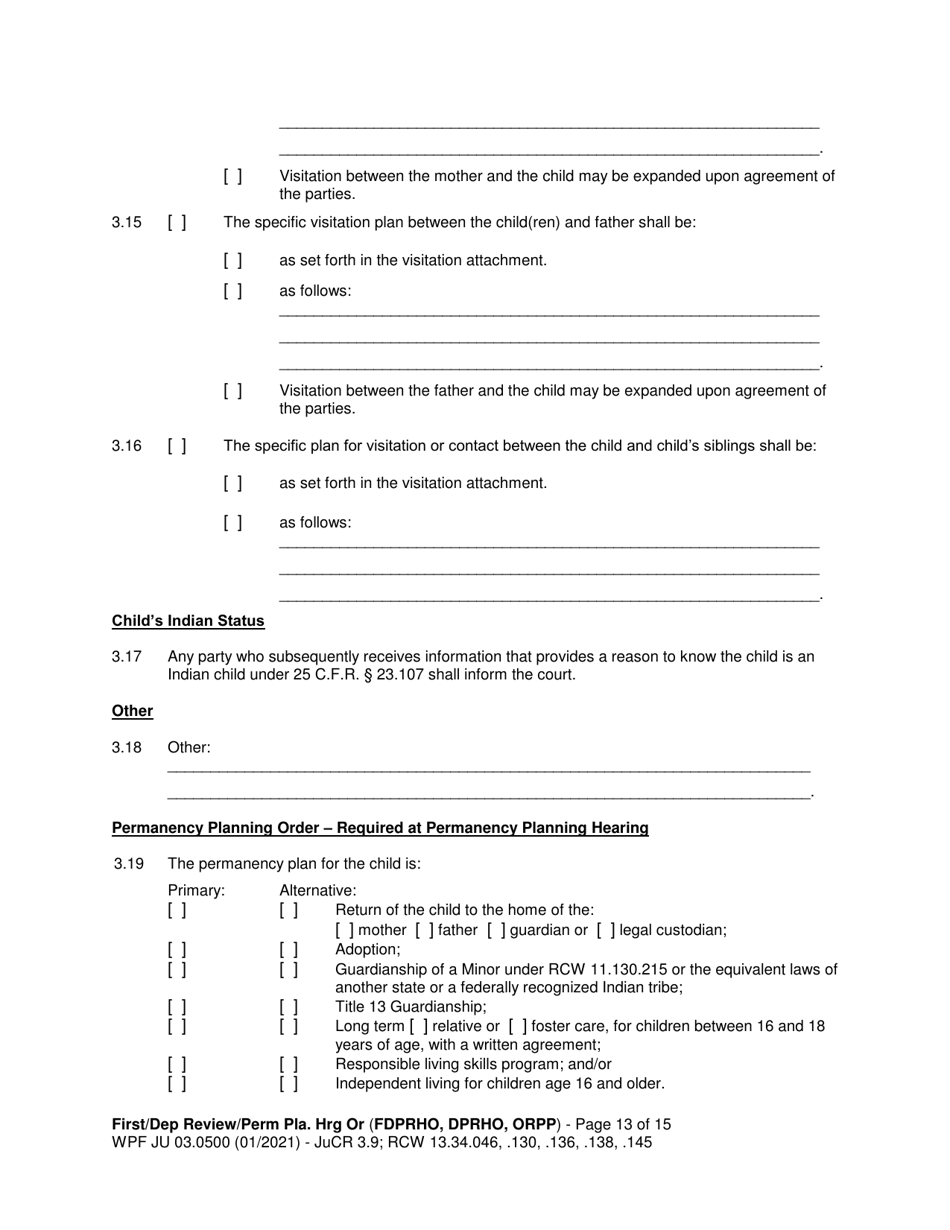 Form WPF JU03.0500 Order After Hearing: First Dependency Review / Dependency Review / Permanency Planning - Washington, Page 13