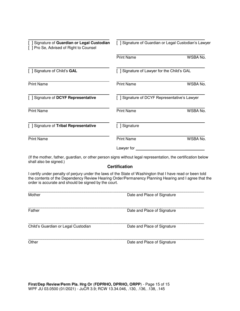 Form WPF JU03.0500 Order After Hearing: First Dependency Review / Dependency Review / Permanency Planning - Washington, Page 15