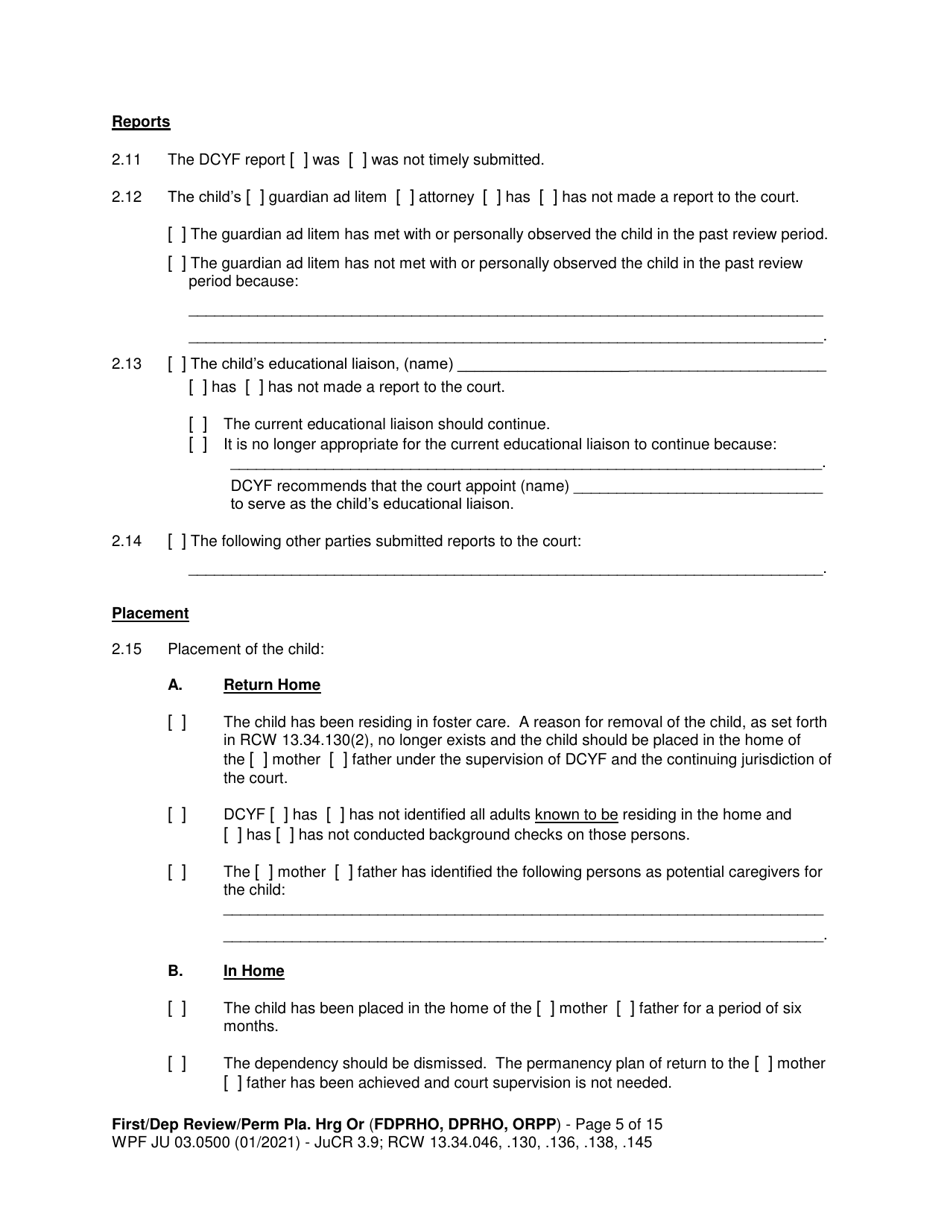 Form WPF JU03.0500 Order After Hearing: First Dependency Review / Dependency Review / Permanency Planning - Washington, Page 5