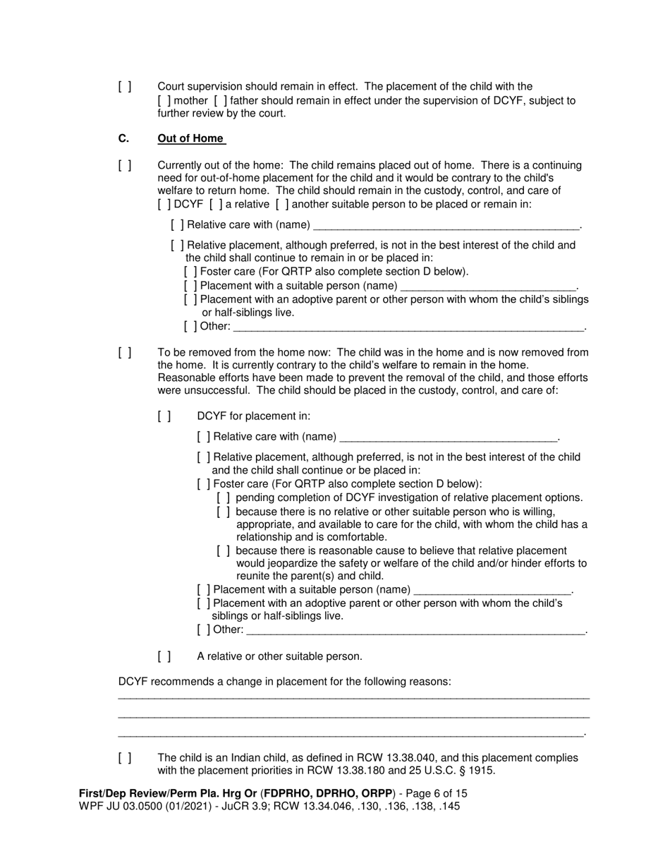 Form WPF JU03.0500 Order After Hearing: First Dependency Review / Dependency Review / Permanency Planning - Washington, Page 6