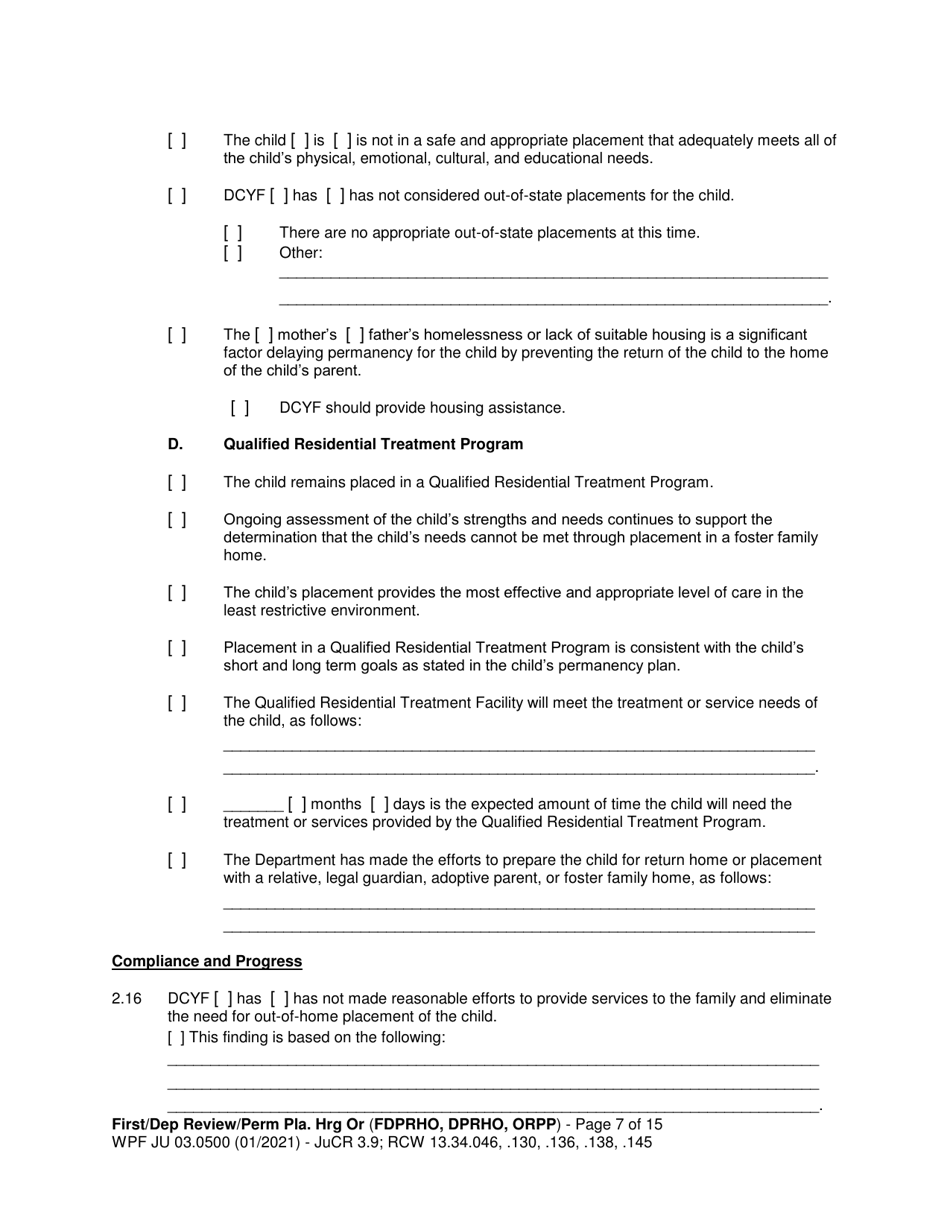Form WPF JU03.0500 Order After Hearing: First Dependency Review / Dependency Review / Permanency Planning - Washington, Page 7
