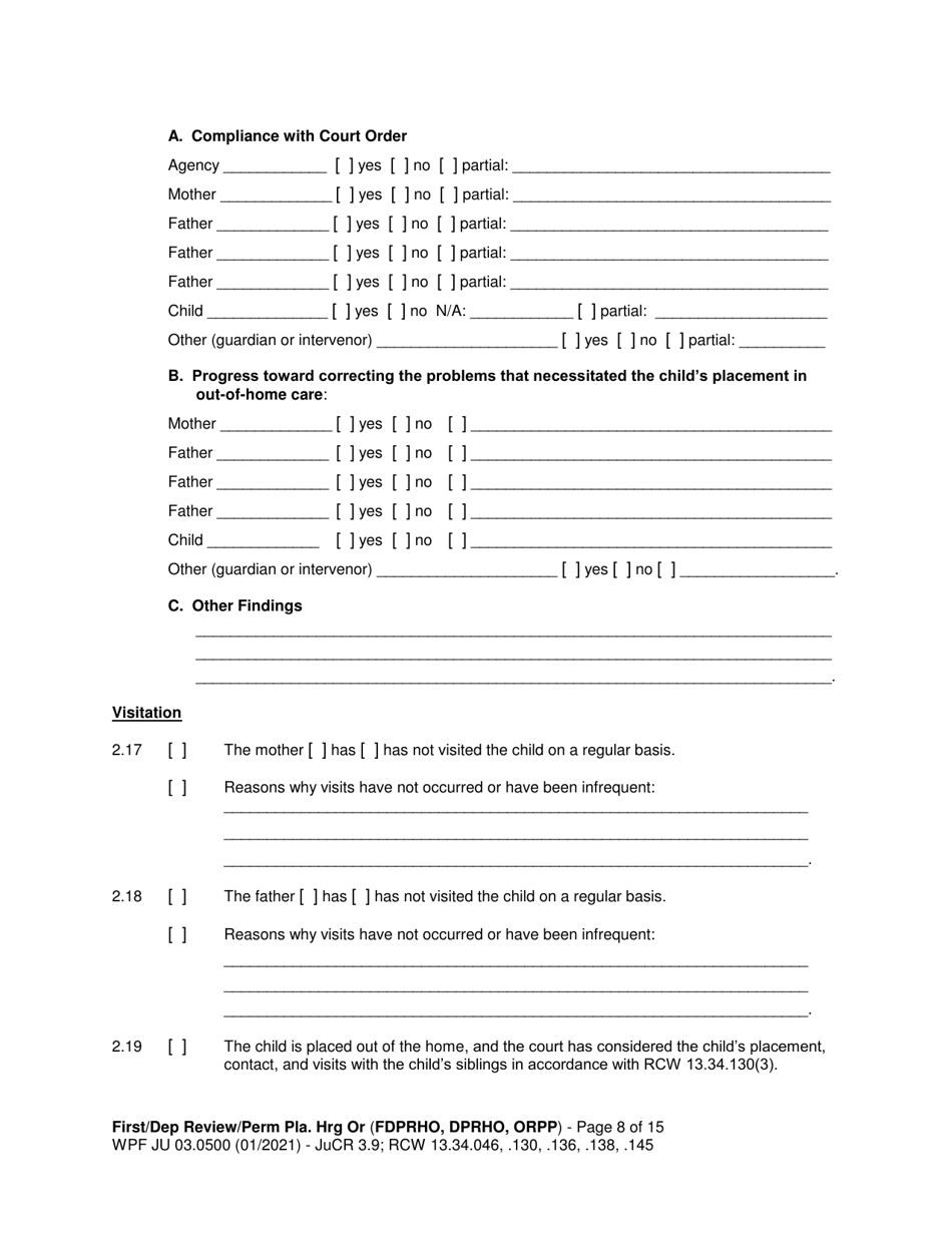 Form WPF JU03.0500 Order After Hearing: First Dependency Review / Dependency Review / Permanency Planning - Washington, Page 8
