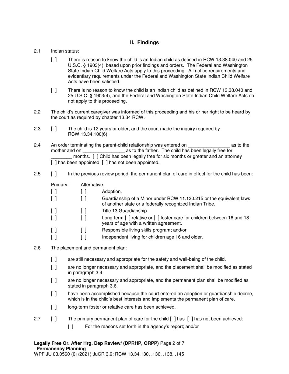 Form WPF JU03.0560 Legally Free - Order After Hearing Dependency Review / Permanency Planning - Washington, Page 2