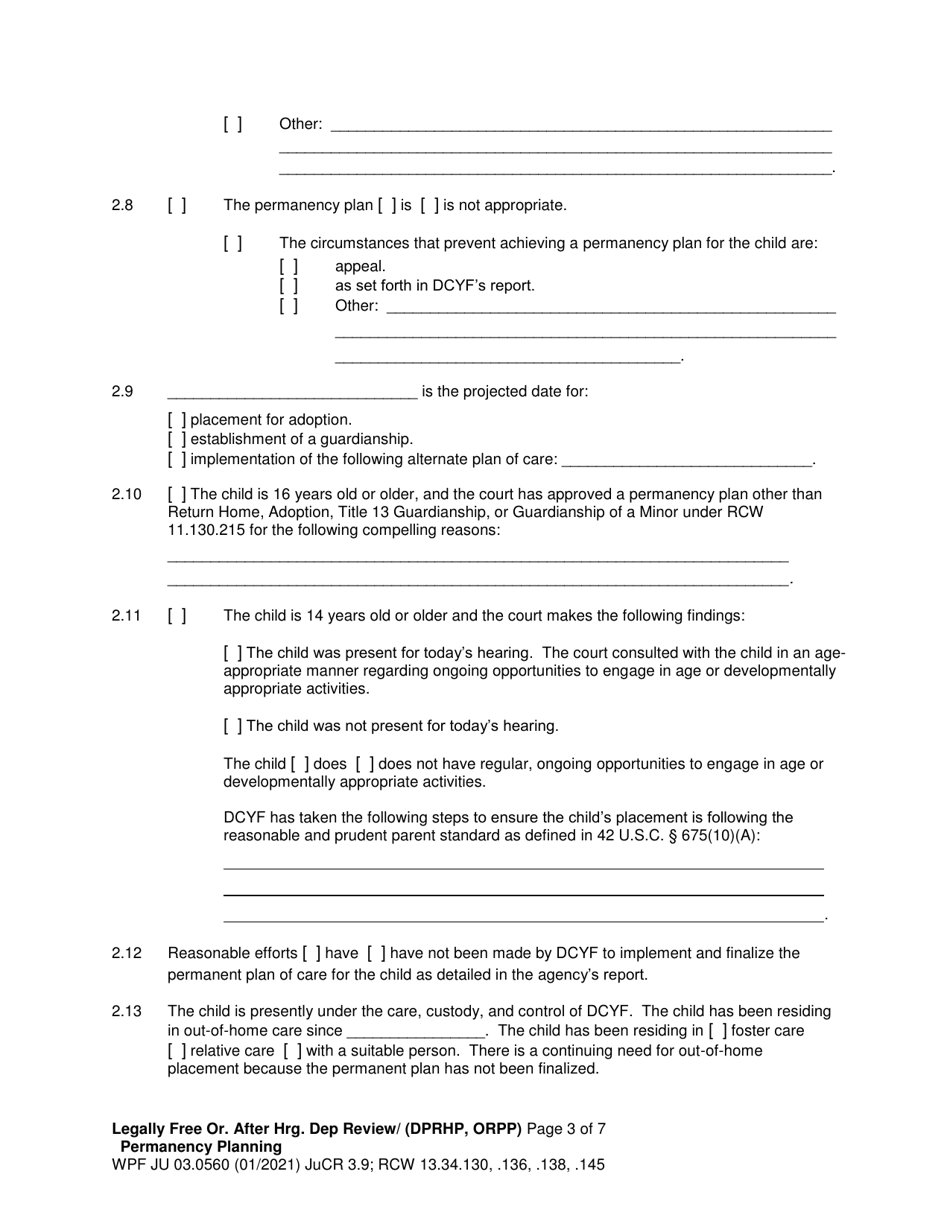 Form WPF JU03.0560 Legally Free - Order After Hearing Dependency Review / Permanency Planning - Washington, Page 3