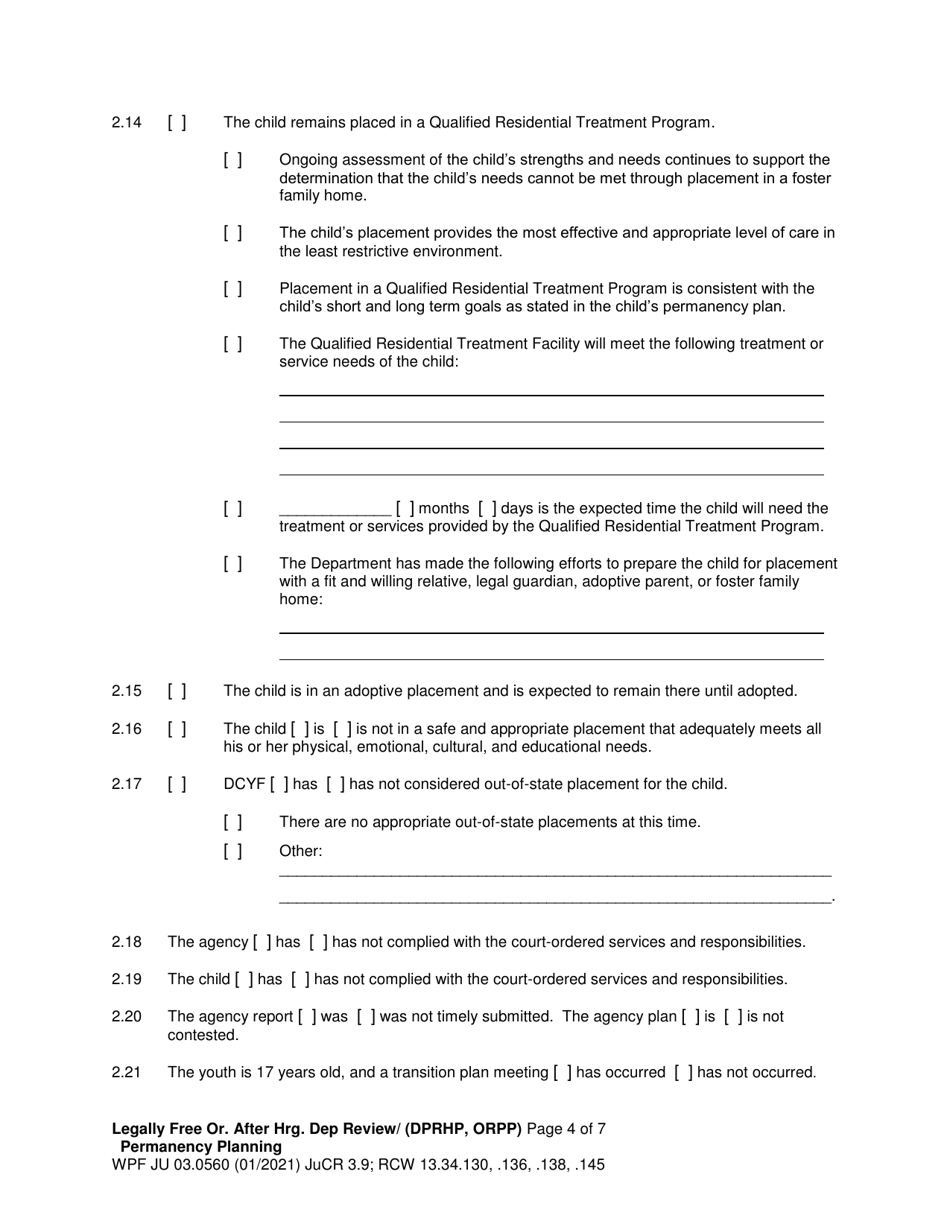 Form WPF JU03.0560 Legally Free - Order After Hearing Dependency Review / Permanency Planning - Washington, Page 4