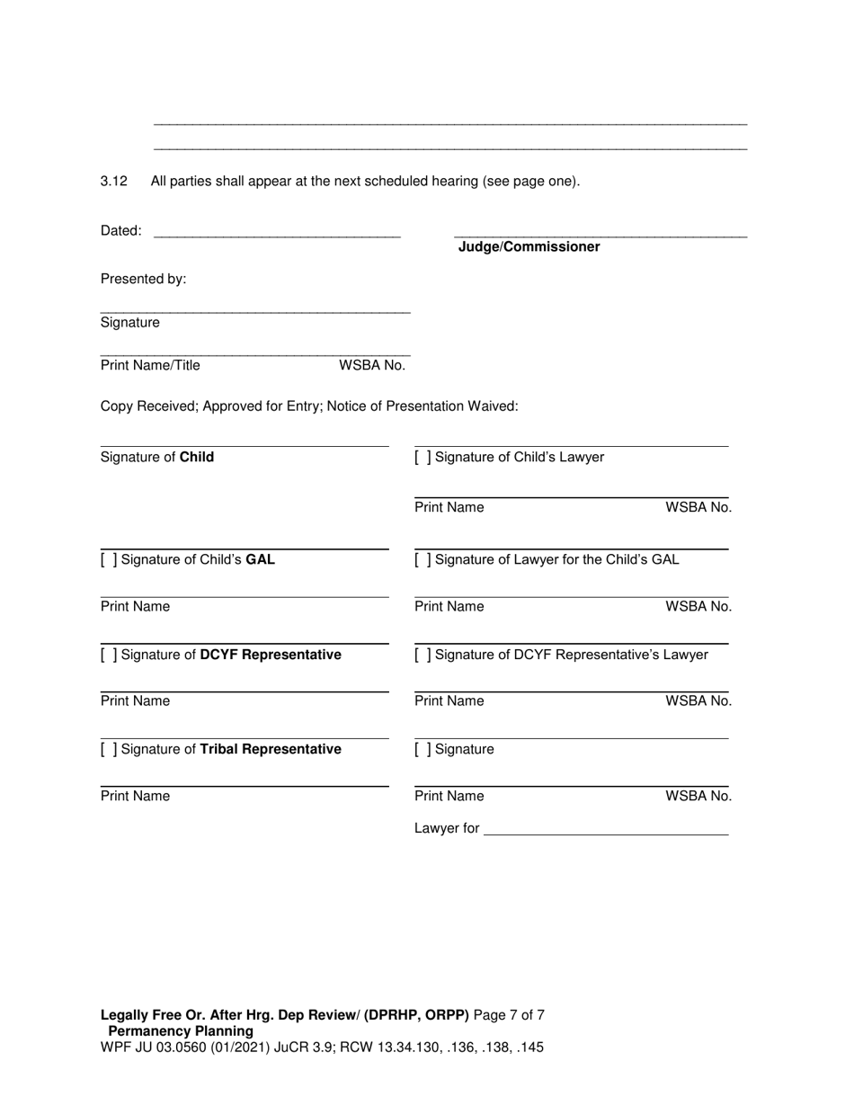 Form WPF JU03.0560 Legally Free - Order After Hearing Dependency Review / Permanency Planning - Washington, Page 7