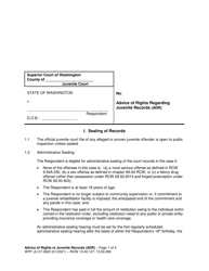 Document preview: Form WPF JU07.0820 Advice of Rights Regarding Juvenile Records (Adr) - Washington