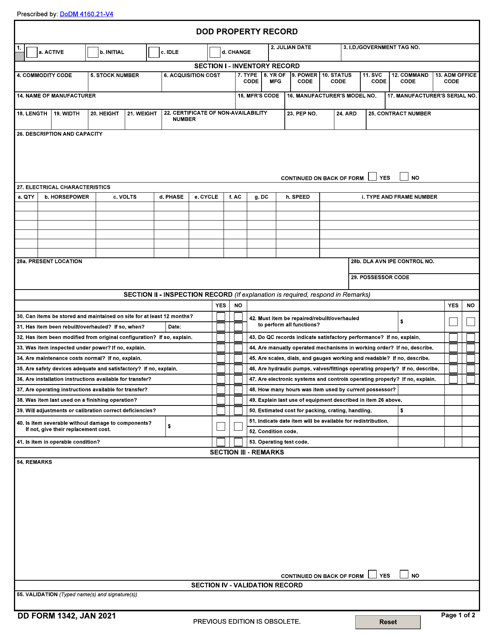 DD Form 1342 DoD Property Record