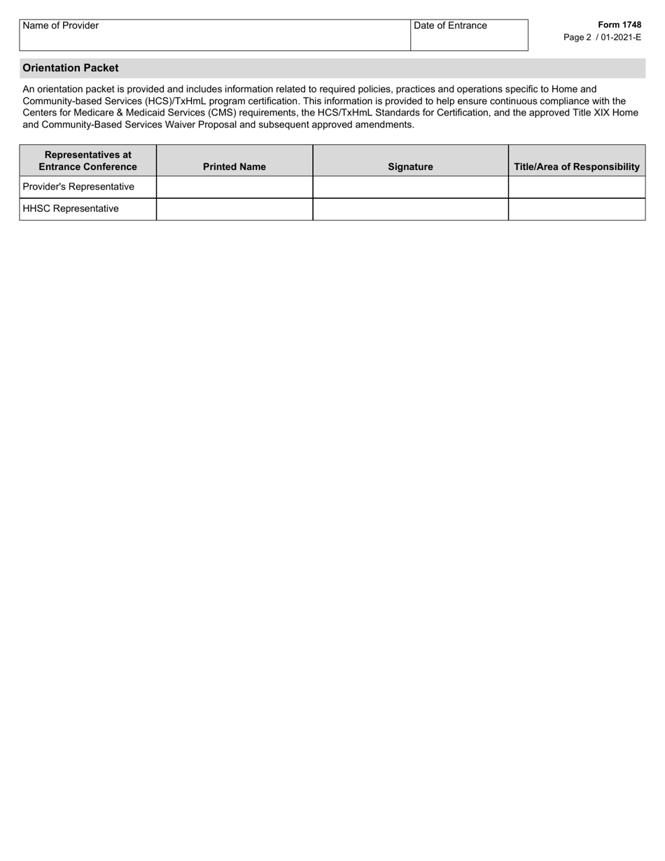 Form 1748 Download Fillable PDF or Fill Online Home and CommunityBased