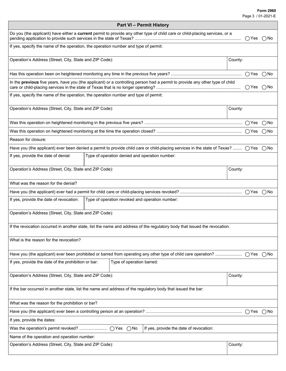 Form 2960 Application for a License to Operate a Residential Child Care Facility - Texas, Page 3