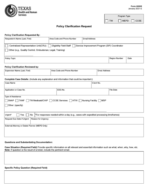 Form H0005  Printable Pdf