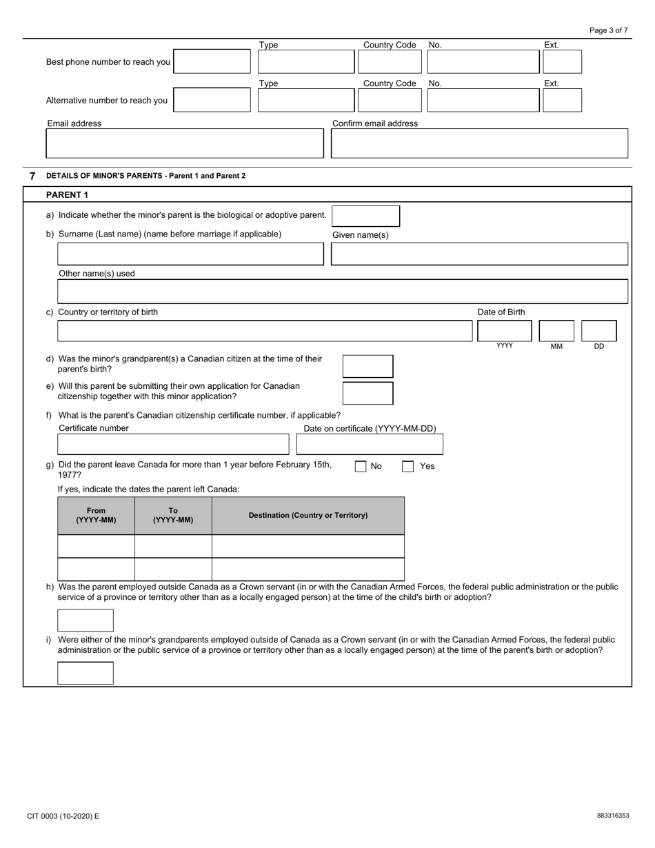 Form CIT0003 Application for Canadian Citizenship - Minors (Under 18 Years of Age) Under Subsection 5(2) - Canada, Page 3