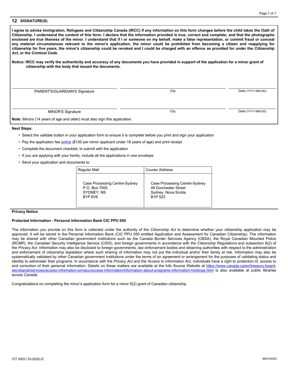 Form CIT0003 - Fill Out, Sign Online And Download Fillable PDF, Canada ...