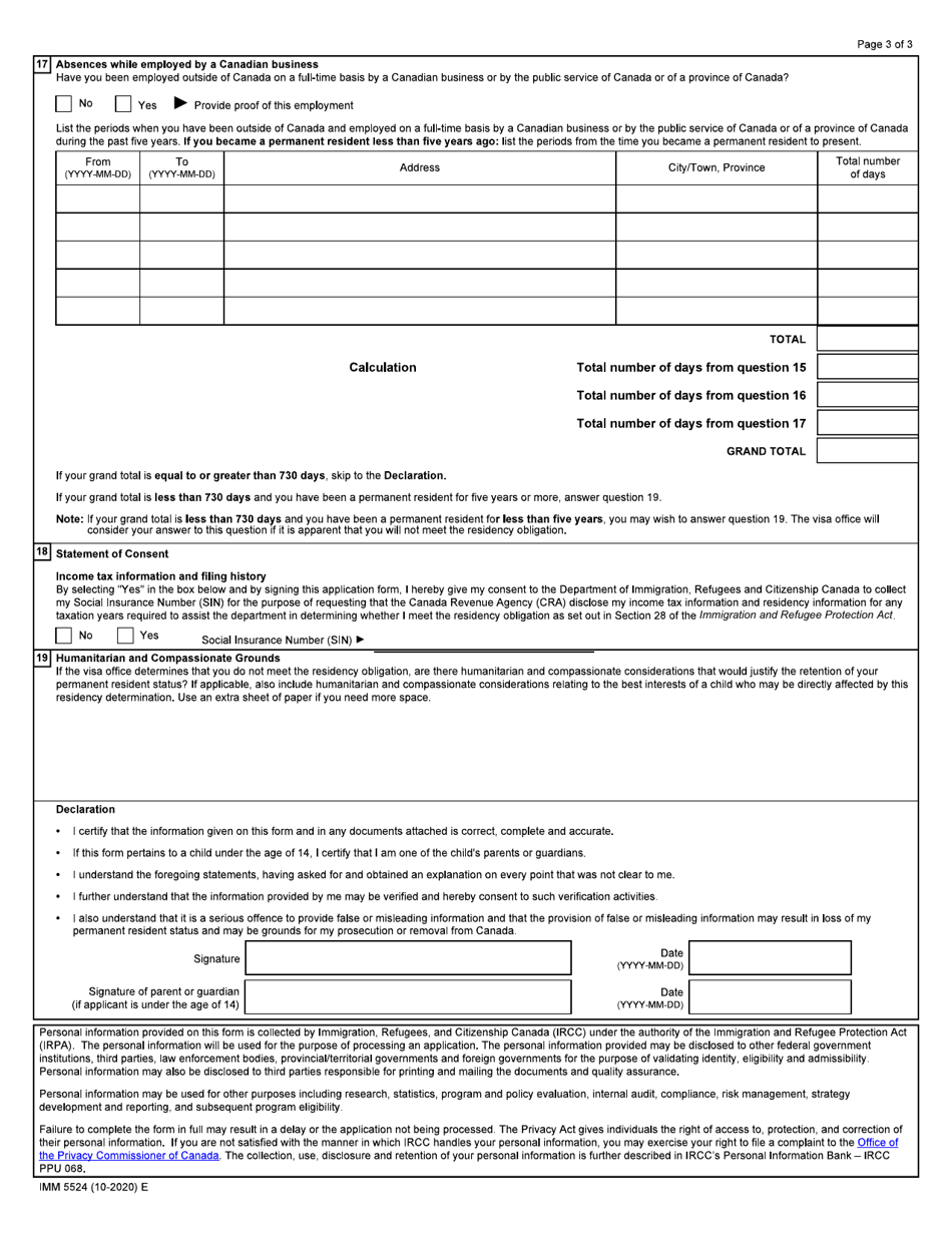 Form IMM5524 Application for a Permanent Resident Travel Document - Canada, Page 3