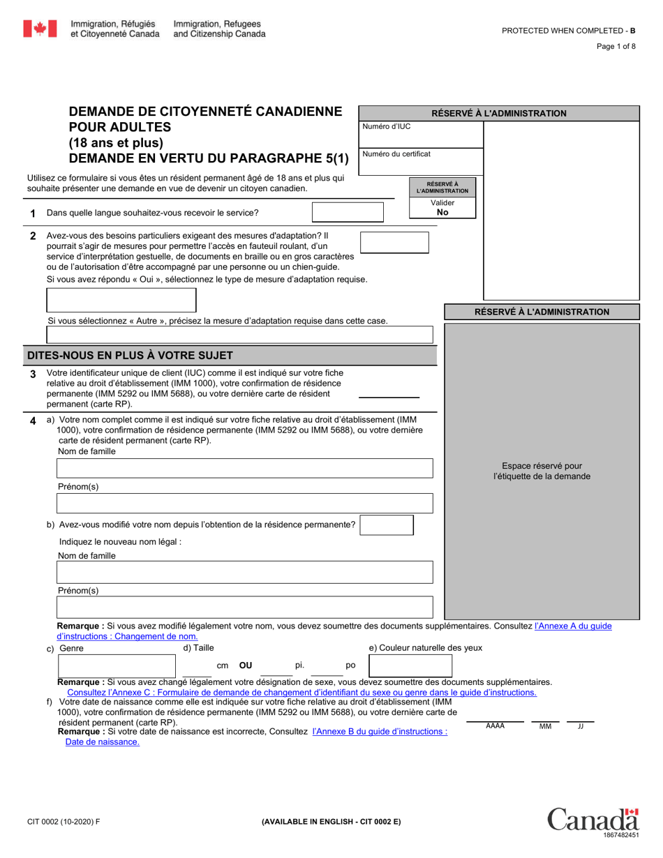 Forme Cit0002 Download Fillable Pdf Or Fill Online Demande De Citoyennete Canadienne Pour 1045