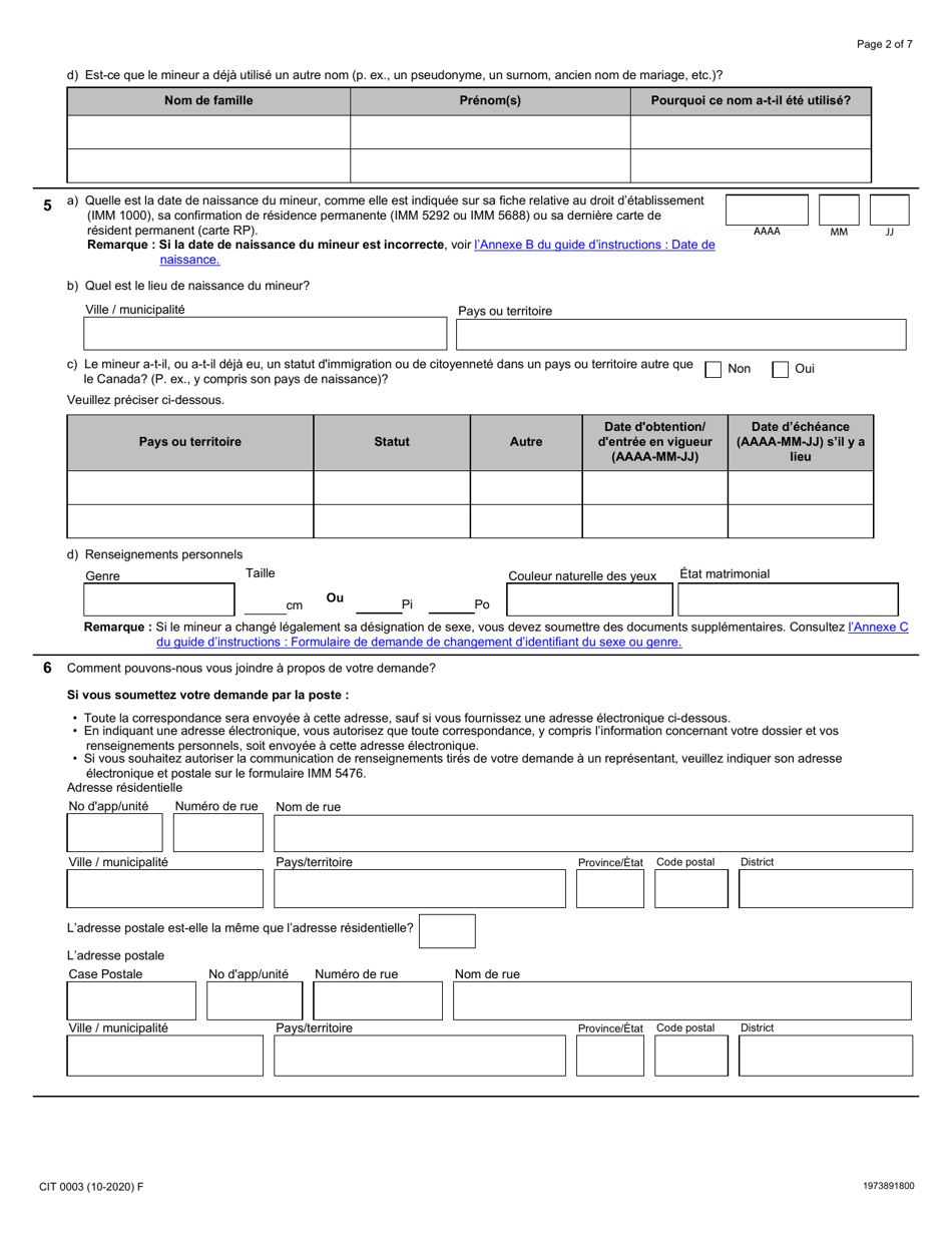 Forme CIT0003 Download Fillable PDF Or Fill Online Demande De ...