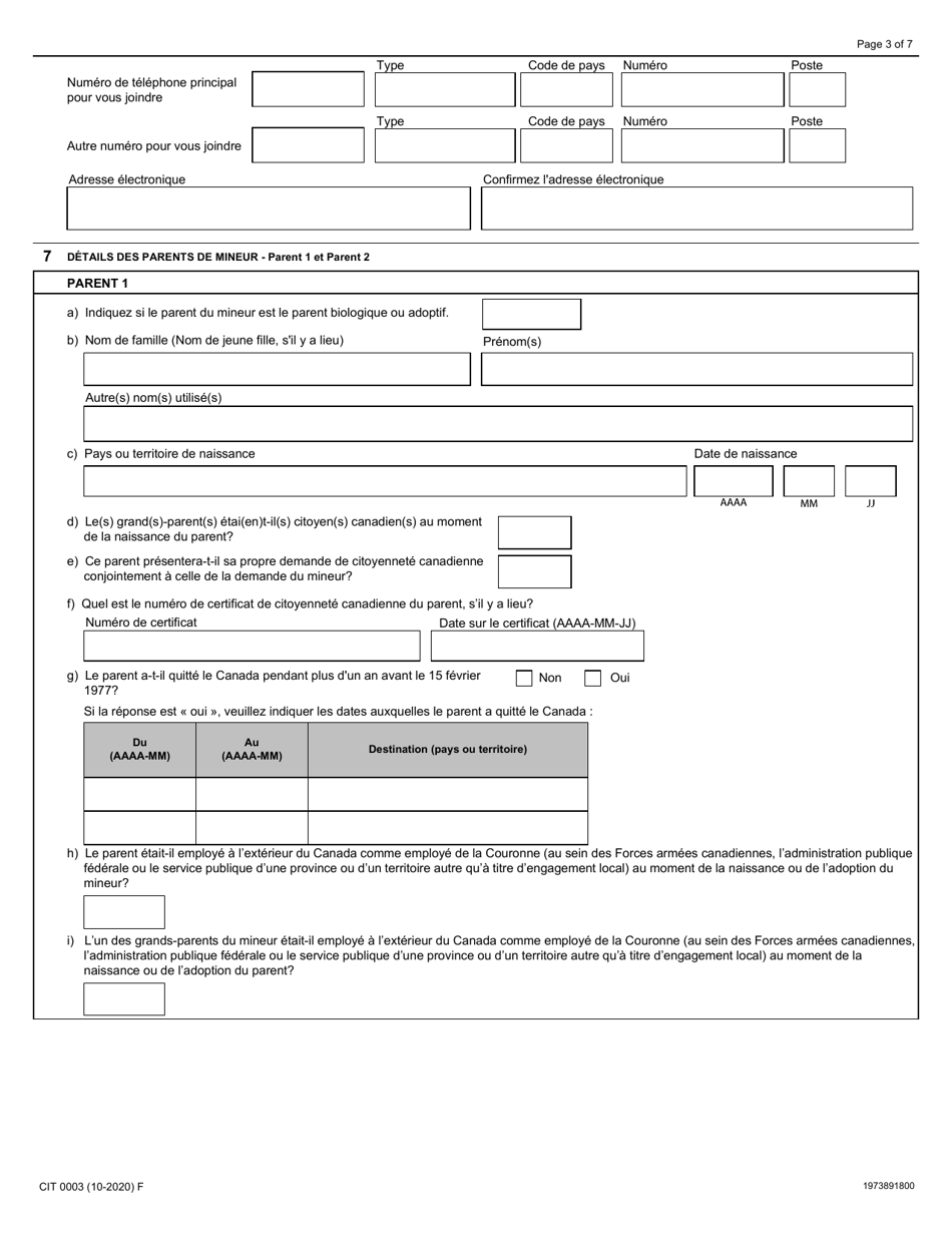 Forme CIT0003 Demande De Citoyennete Canadienne - Enfants Mineurs - Canada (French), Page 3