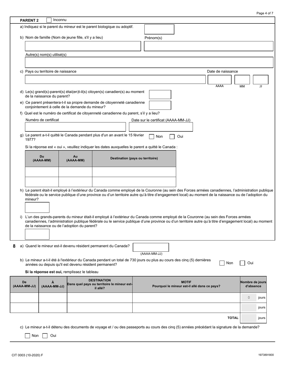 Forme CIT0003 Demande De Citoyennete Canadienne - Enfants Mineurs - Canada (French), Page 4