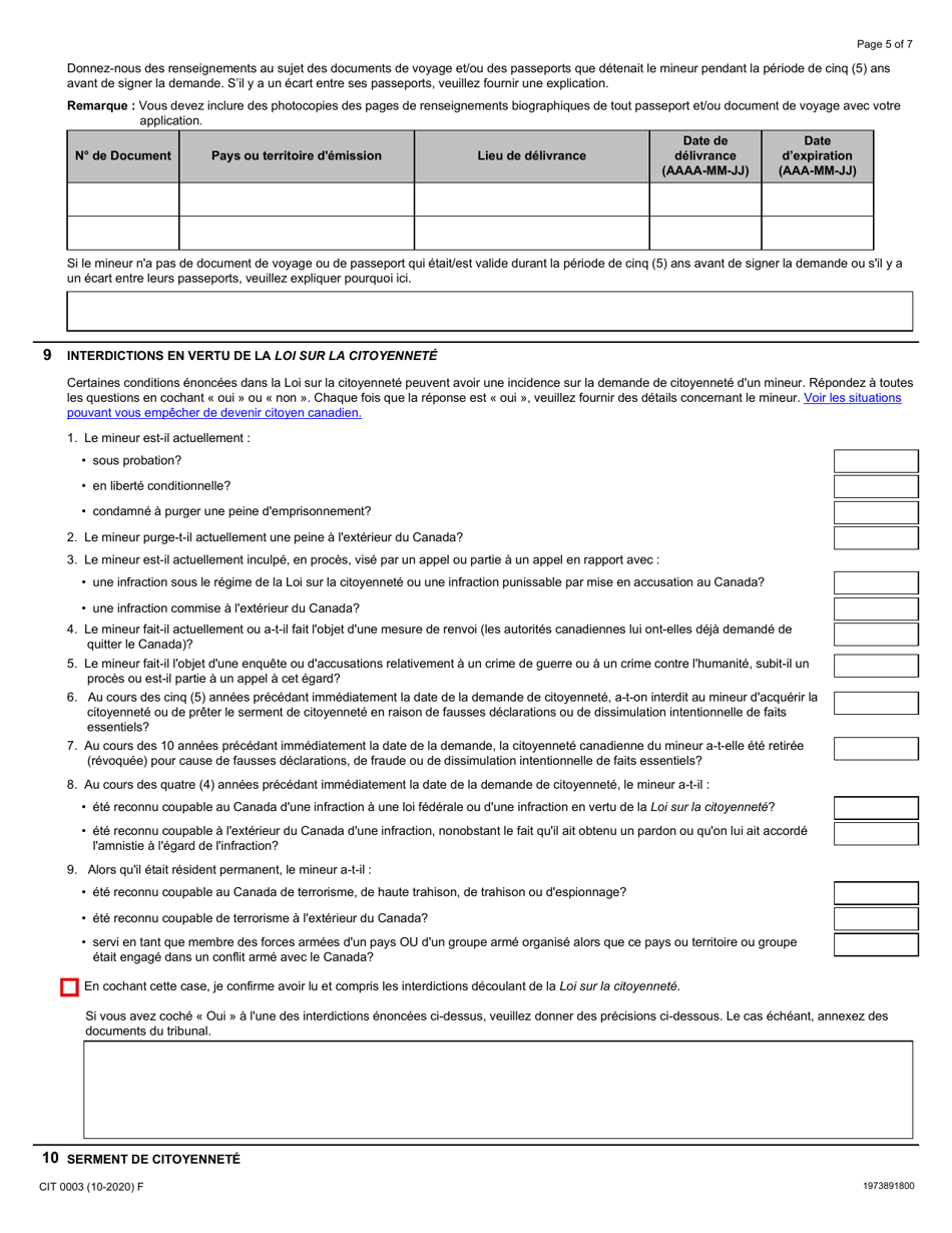 Forme CIT0003 Demande De Citoyennete Canadienne - Enfants Mineurs - Canada (French), Page 5