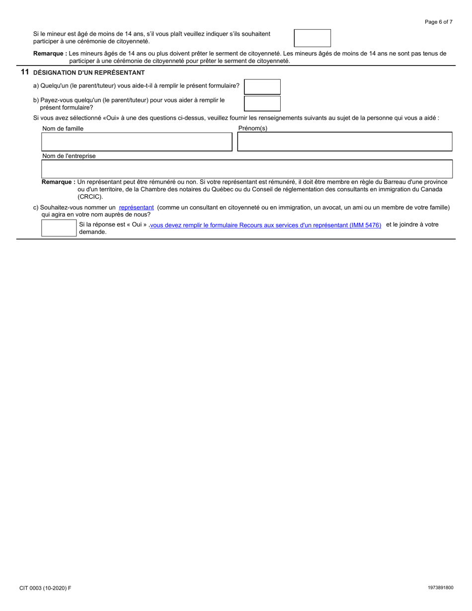 Forme CIT0003 Demande De Citoyennete Canadienne - Enfants Mineurs - Canada (French), Page 6