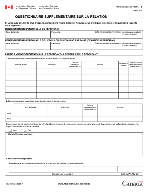 Forme IMM5526 Questionnaire Supplementaire Sur La Relation - Canada (French)