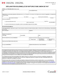 Document preview: Forme IMM5519 Declaration Solennelle De Rupture D'une Union De Fait - Canada (French)