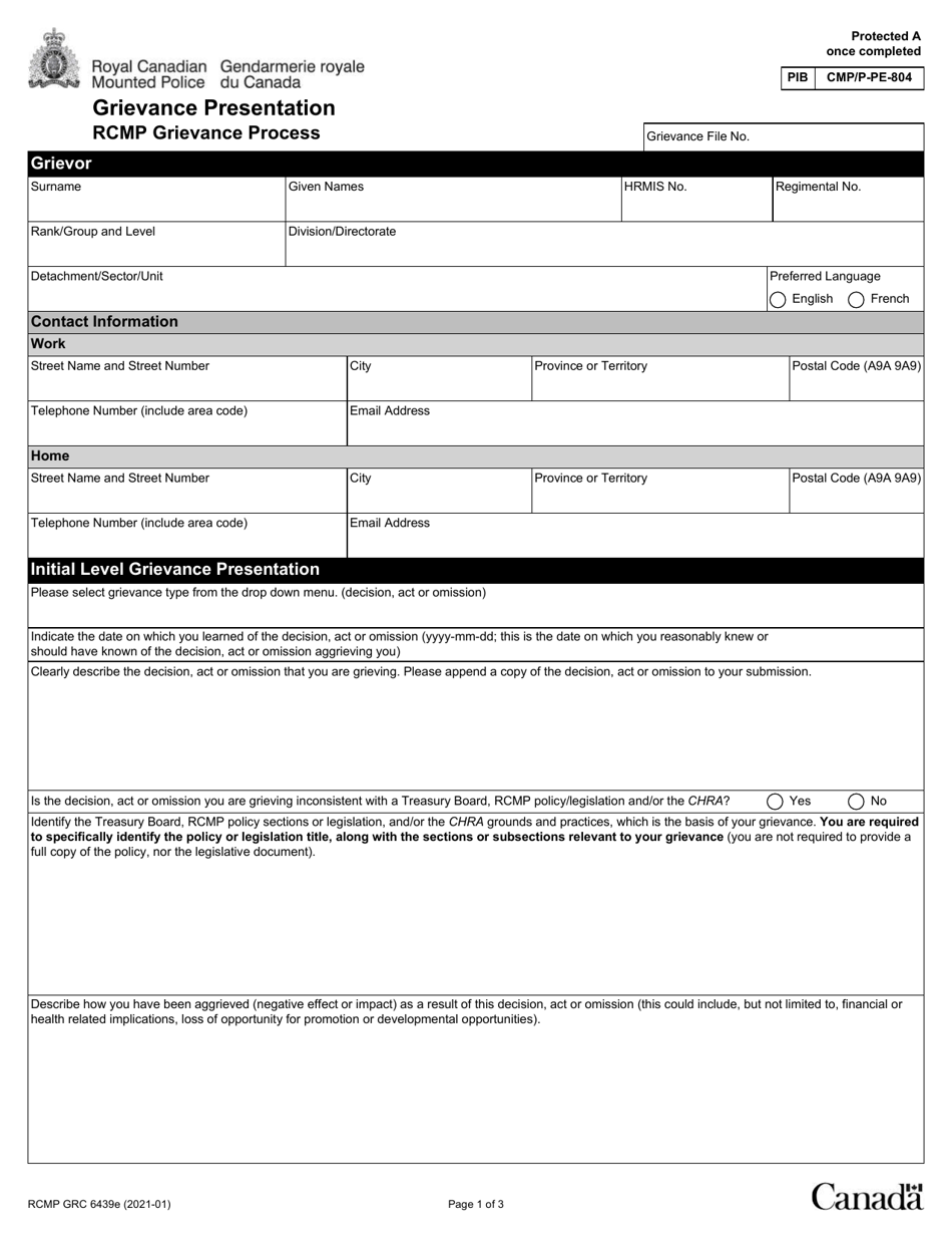 Form RCMP GRC6439 Grievance Presentation - Canada, Page 3